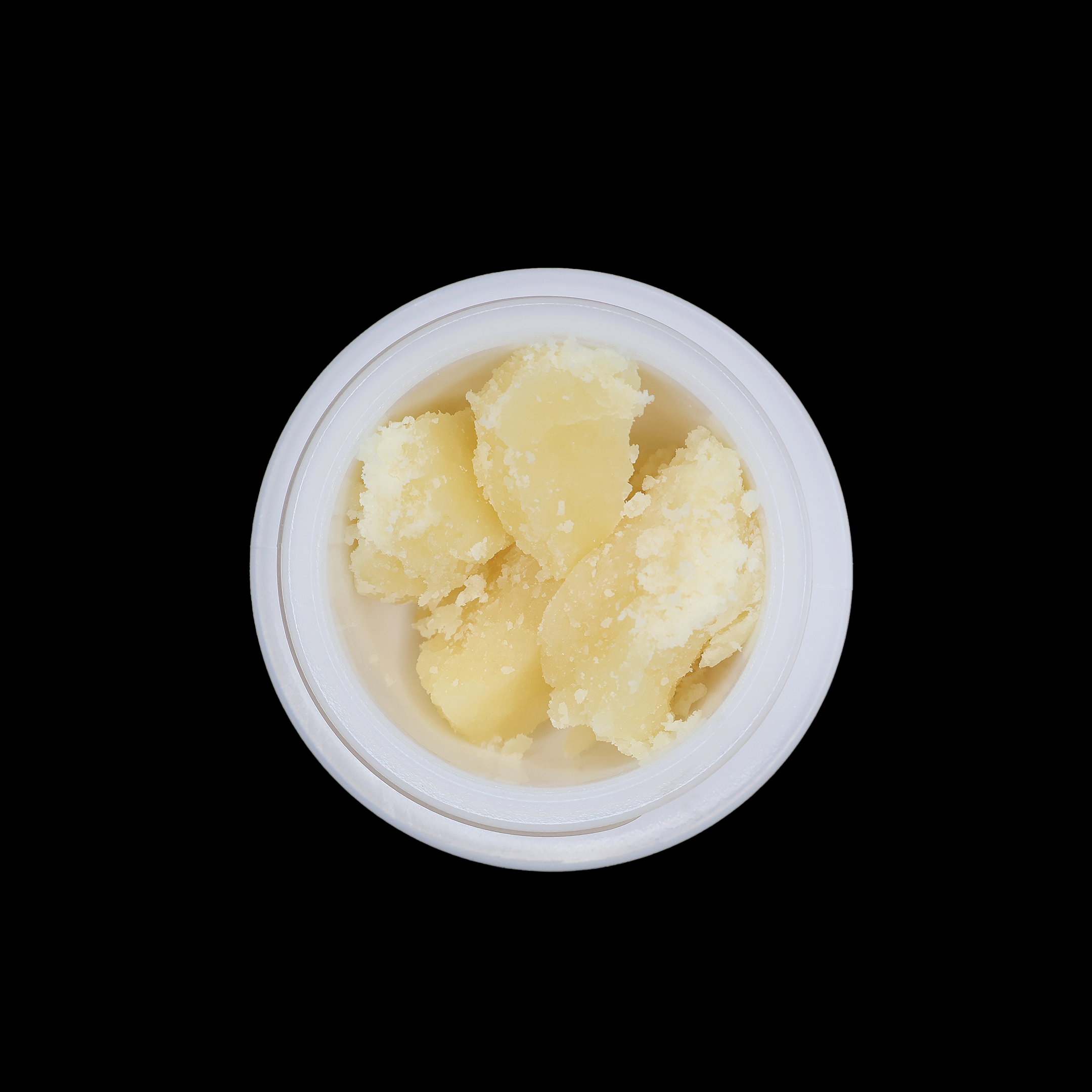 Wedding Cake THCa Crumble extract by Miracle of The Desert, showing golden crumble with textured surface and branding details.