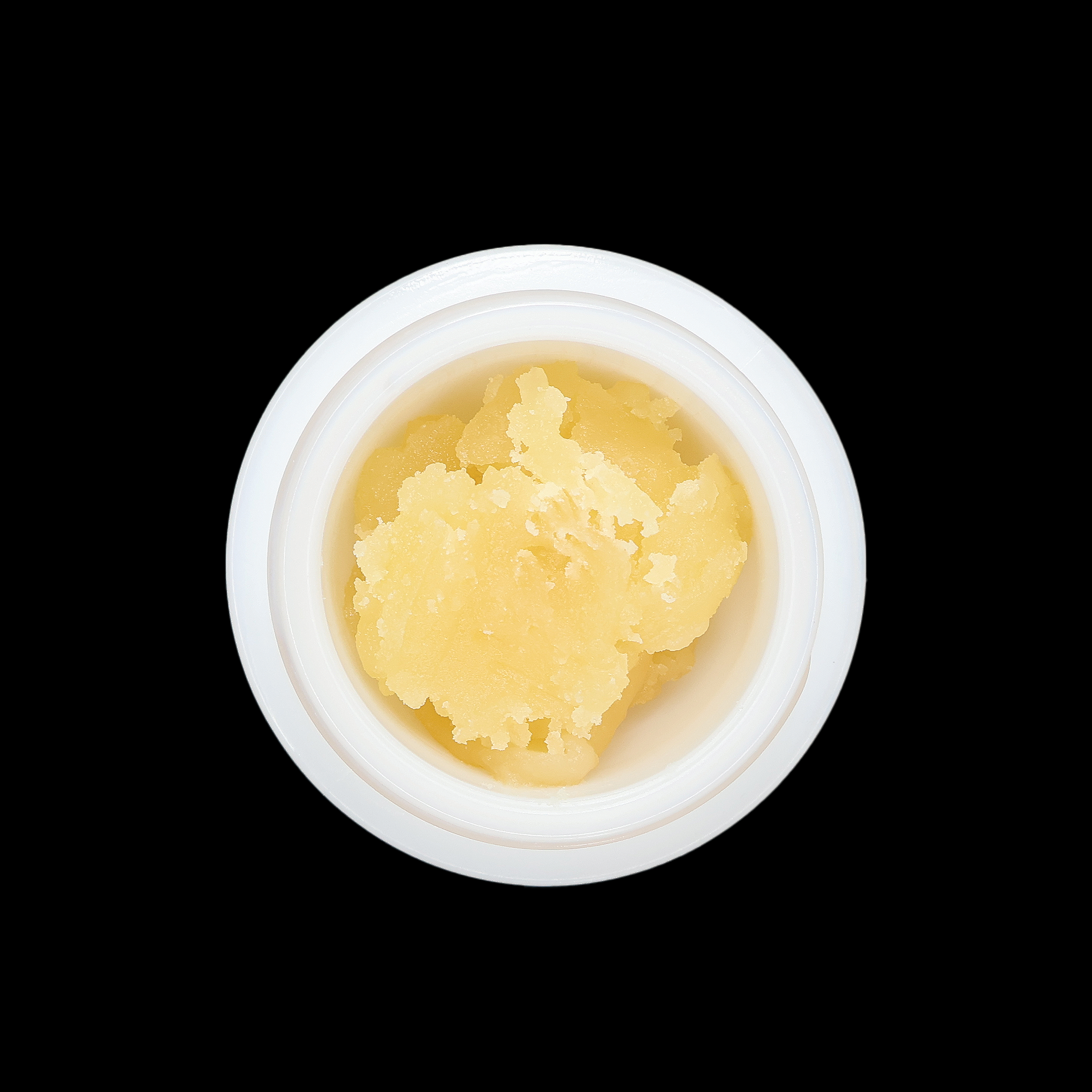 Berry White THCa Crumble from Miracle of The Desert, close-up of golden crumble with berry aroma hints, in a clear container.