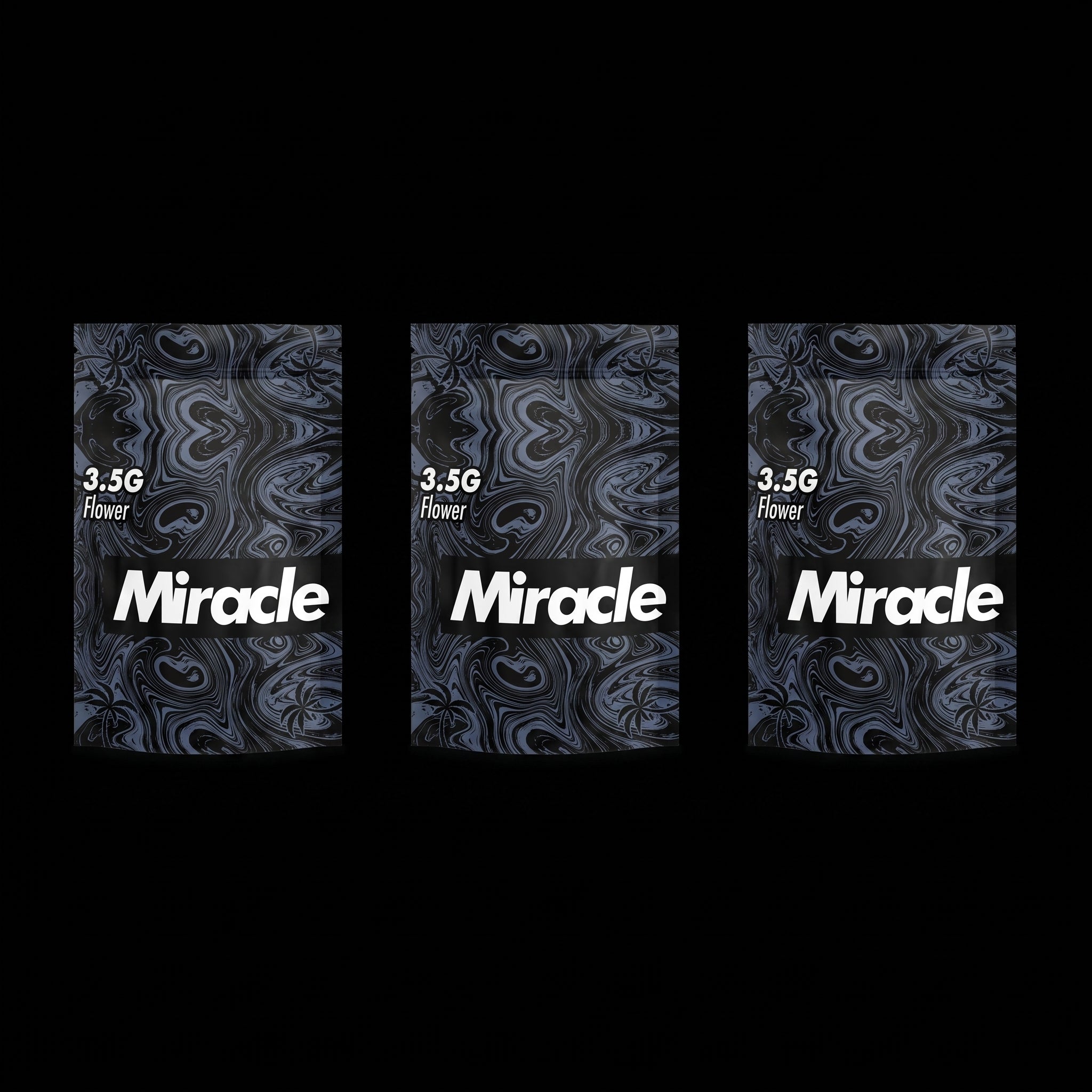 Three small THCA flower buds from Miracle of The Desert's THCA Flower Smalls Bundle, set against a black background.