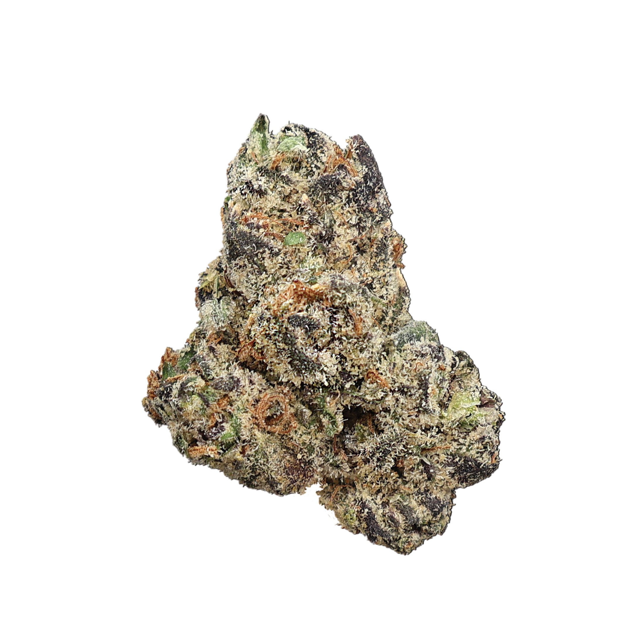Miracle of the Desert Desert Fire OG THCA flower small buds with vibrant orange and green cannabis buds on a white background.