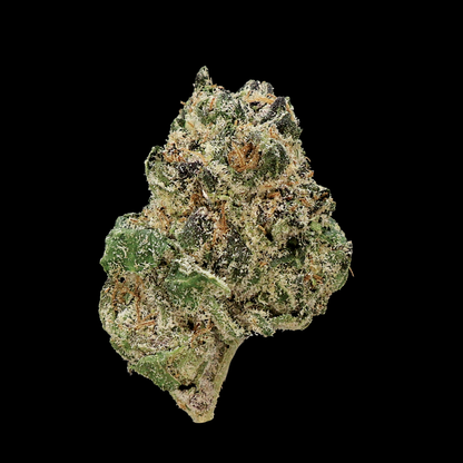 Close-up of Miracle of the Desert Bubble Gum x Ogre THCA Flower buds showing vibrant green and purple hues with trichomes.