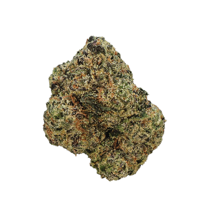 Snoop Dogg OG THCA flower from Miracle of the Desert showing small, dense cannabis buds with green and purple hues.