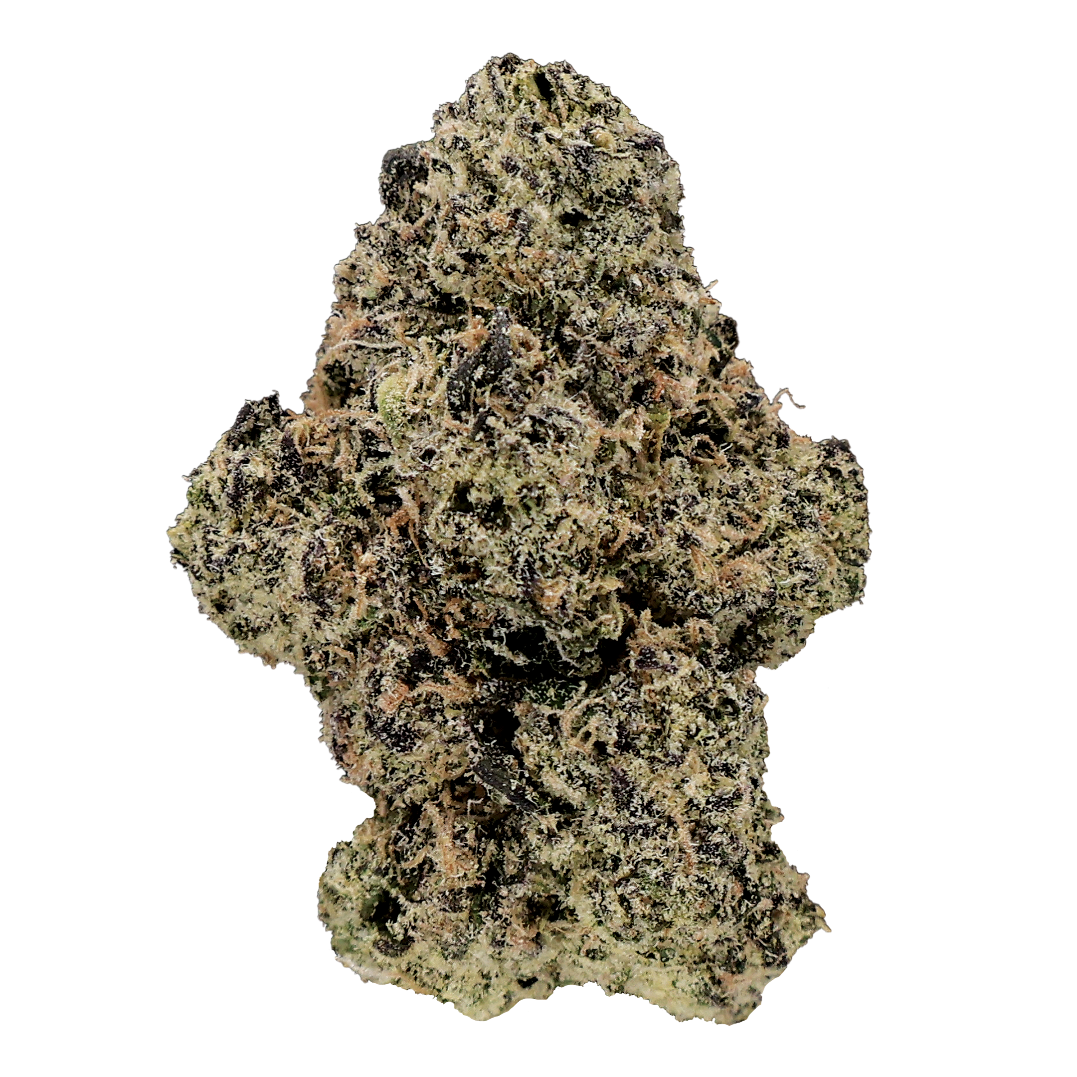 Close-up of UltraViolet OG THCa Flower by Miracle of the Desert, showcasing vibrant buds and rich resin on a white background.